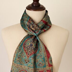 Vintage Oscar de la Renta Studio Metallic Paisley Scarf 10.5”x55” Jewel Tones